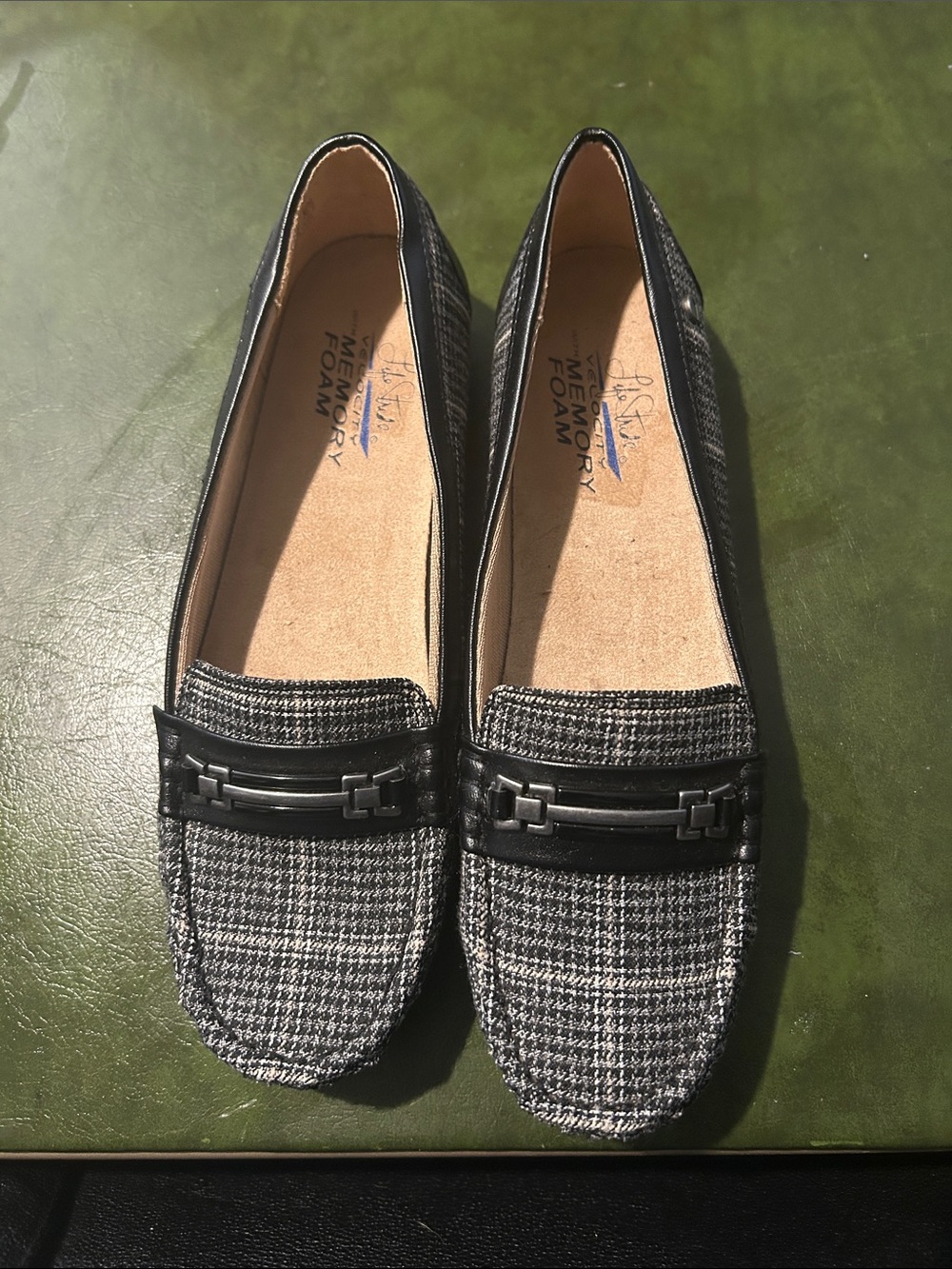 Memory Foam Plaid Loafers - Black/Grey
